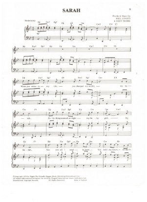 Picture of Sarah, Phil Lynott & Gary Moore, recorded by Thin Lizzy, sheet music