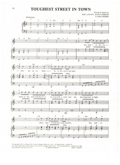 Picture of Toughest Street in Town, Phil Lynott/ Scott Gorham/ Gary Moore, recorded by Thin Lizzy, pdf copy 