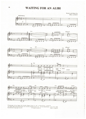 Picture of Waiting for an Alibi, Phil Lynott, recorded by Thin Lizzy, sheet music