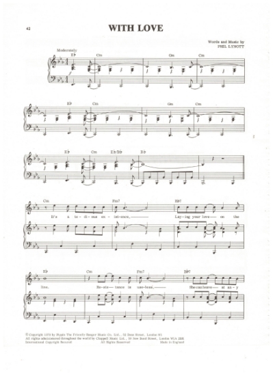 Picture of With Love, Phil Lynott, recorded by Thin Lizzy, sheet music