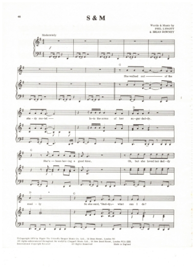 Picture of S & M, Phil Lynott & Brian Downey, recorded by Thin Lizzy, sheet music