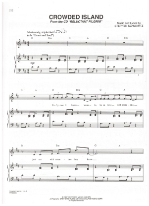 Picture of Crowded Island, from "Reluctant Pilgrim", Stephen Schwartz, sheet music