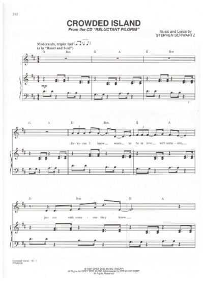 Picture of Crowded Island, from "Reluctant Pilgrim", Stephen Schwartz, sheet music