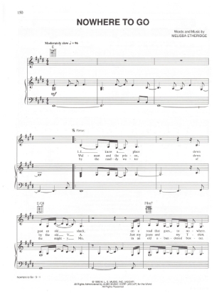 Picture of Nowhere To Go, written & recorded by Melissa Etheridge, sheet music