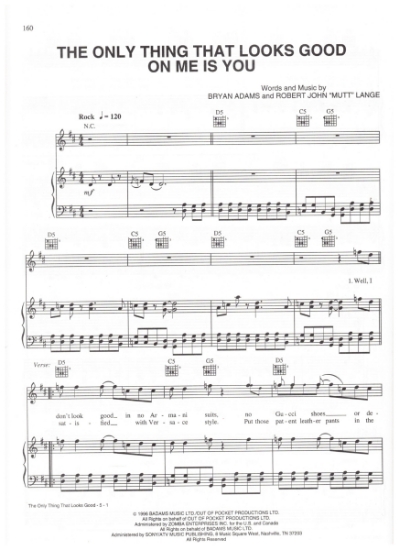 Picture of The Only Thing That Looks Good On Me Is You, Bryan Adms & Robert John "Mutt" Lange, recorded by Bryan Adams, pdf copy