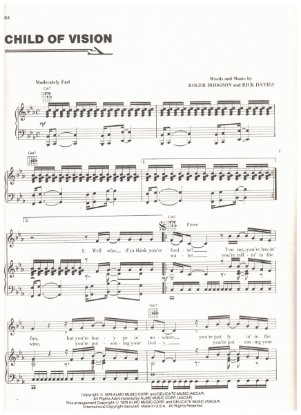 Picture of Child of Vision, Roger Hodgson & Rick Davies, recorded by Supertramp, pdf copy