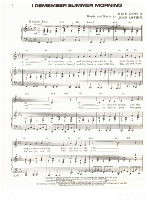 Picture of I Remember Summer Morning, Mike Kent & John Arthur, recorded by Vanity Fare, sheet music