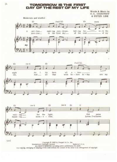Picture of Tomorrow is the First Day of the Rest of My Life, C. C. Courtney & Peter Link, recorded by Salvation, pdf copy 