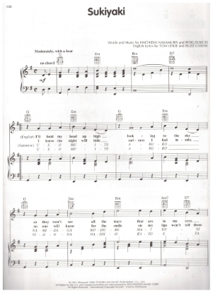 Picture of Sukiyaki, Hachidai Nakamura & Rokusuke EI, recorded by Kyu Sakamoto, sheet music