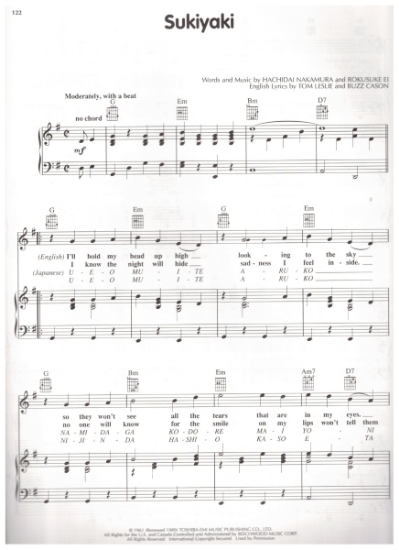 Picture of Sukiyaki, Hachidai Nakamura & Rokusuke EI, recorded by Kyu Sakamoto, sheet music