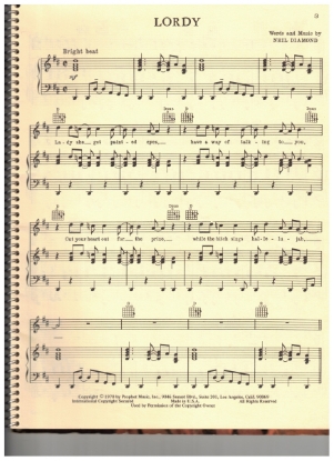 Picture of Lordy, written & recorded by Neil Diamond, sheet music