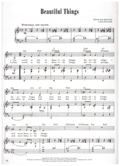 Picture of Beautiful Things, from "Doctor Dolittle", Leslie Bricusse & Anthony Newley, pdf copy 
