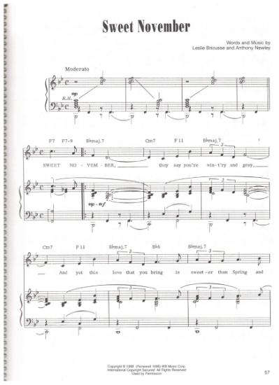 Picture of Sweet November, movie title song, Leslie Bricusse & Anthony Newley, sheet music