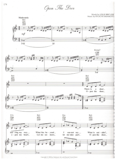 Picture of Open the Door, from movie "The Last Emperor", words by Leslie Bricusse & music by Ryuichi Sakamoto, sheet music