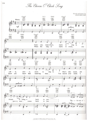 Picture of The Eleven O'Clock Song, from M.C. "Three-Star Gypsy", words & music by Leslie Bricusse, sheet music
