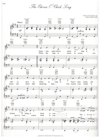 Picture of The Eleven O'Clock Song, from M.C. "Three-Star Gypsy", words & music by Leslie Bricusse, sheet music