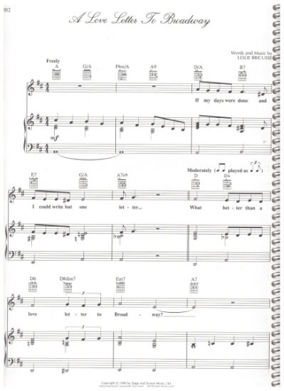 Picture of A Love Letter To Broadway, from M.C. "Three-Star Gypsy", words & music by Leslie Bricusse, pdf copy 
