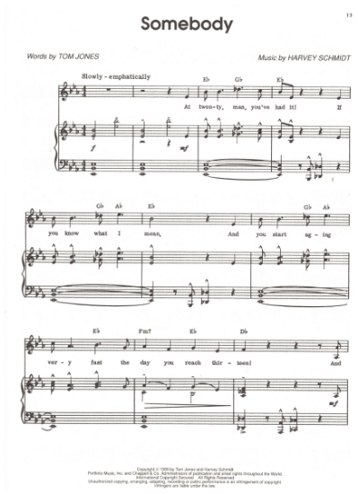 Picture of Somebody, from M.C. "Celebration", Tom Jones & Harvey Schmidt, sheet music