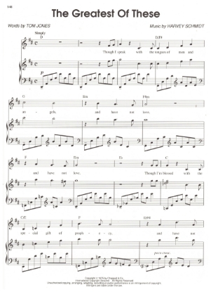 Picture of The Greatest of These, from M.C. "Philemon", Tom Jones & Harvey Schmidt, sheet music,
