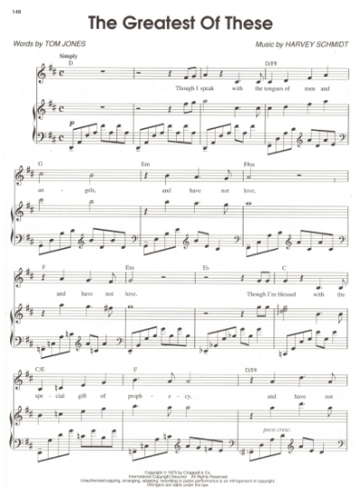 Picture of The Greatest of These, from M.C. "Philemon", Tom Jones & Harvey Schmidt, sheet music,