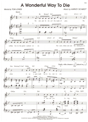 Picture of A Wonderful Way to Die, from M.C. "The Bone Room", Tom Jones & Harvey Schmidt, sheet music