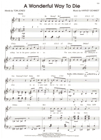 Picture of A Wonderful Way to Die, from M.C. "The Bone Room", Tom Jones & Harvey Schmidt, sheet music