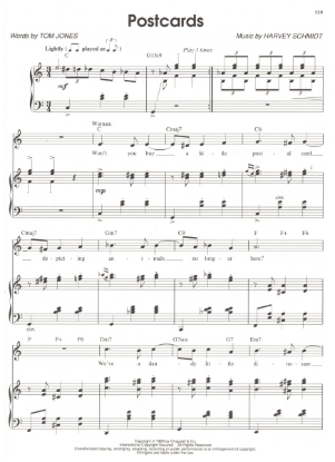 Picture of Postcards, from M.C. "The Bone Room", Tom Jones & Harvey Schmidt, sheet music