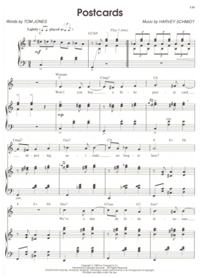 Picture of Postcards, from M.C. "The Bone Room", Tom Jones & Harvey Schmidt, sheet music