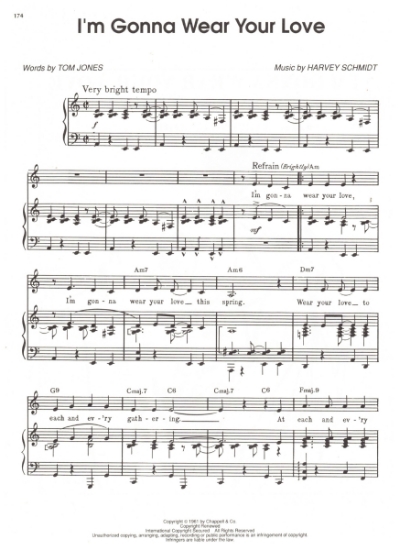 Picture of I'm Gonna Wear Your Love, from PBS special "New York Scrapbook", Tom Jones & Harvey Schmidt, sheet music