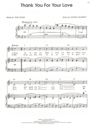 Picture of Thank You For Your Love, M.C. title song, Tom Jones & Harvey Schmidt,  sheet music