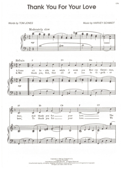 Picture of Thank You For Your Love, M.C. title song, Tom Jones & Harvey Schmidt,  sheet music