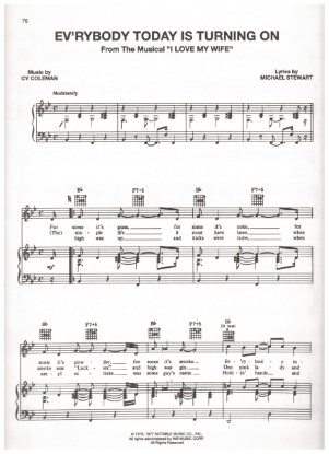 Picture of Ev'rybody Today Is Turning On, from M.C. "I Love My Wife", Michael Stewart & Cy Coleman, sheet music