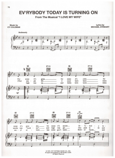Picture of Ev'rybody Today Is Turning On, from M.C. "I Love My Wife", Michael Stewart & Cy Coleman, sheet music
