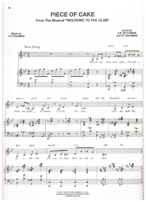 Picture of Piece of Cake, from M.C. "Welcome To The Club", A.E. Hotchner & Cy Coleman, sheet music