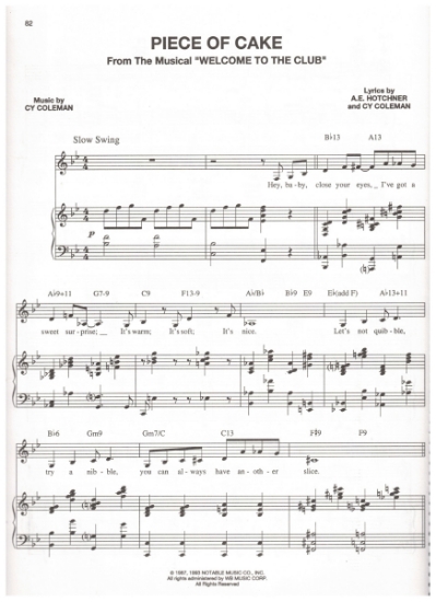Picture of Piece of Cake, from M.C. "Welcome To The Club", A.E. Hotchner & Cy Coleman, sheet music