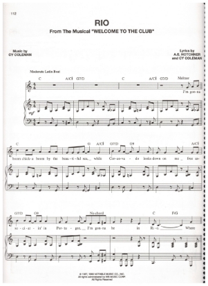 Picture of Rio, from M.C. "Welcome To The Club", A.E. Hotchner & Cy Coleman, sheet music, out of print