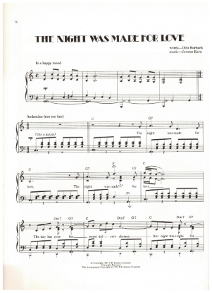 Picture of The Night Was Made For Love, from musical "The Cat and the Fiddle", words by Otto Harbach & music by Jerome Kern, pdf copy