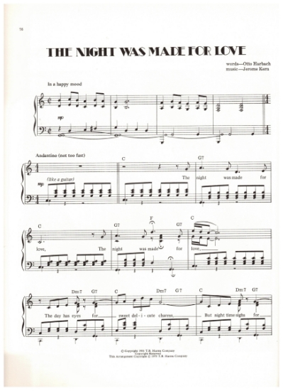 Picture of The Night Was Made For Love, from musical "The Cat and the Fiddle", words by Otto Harbach & music by Jerome Kern, pdf copy