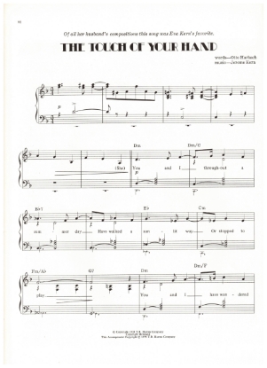 Picture of The Touch of Your Hand, from musical "Roberta", words by Otto Harbach & music by Jerome Kern, sheet music