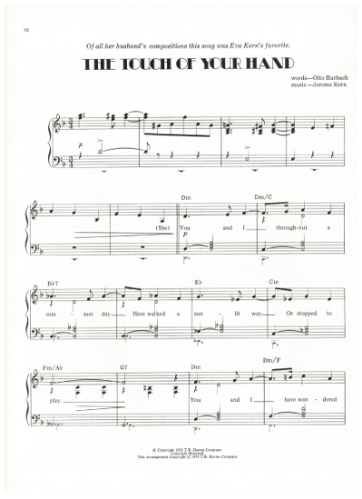 Picture of The Touch of Your Hand, from musical "Roberta", words by Otto Harbach & music by Jerome Kern, sheet music