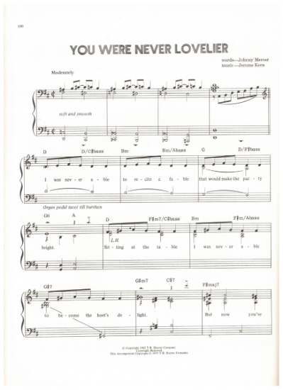 Picture of You Were Never Lovelier, M.C. title song, words by Johnny Mercer & music by Jerome Kern, sheet music