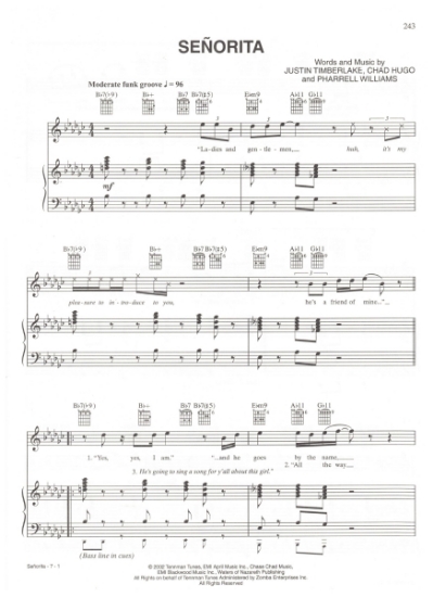 Picture of Senorita, Justin Timberlake/ Chad Hugo/ Pharrell Williams, recorded by Justin Timberlake, pdf copy 
