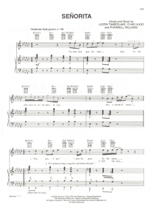 Picture of Senorita, Justin Timberlake/ Chad Hugo/ Pharrell Williams, recorded by Justin Timberlake, sheet music