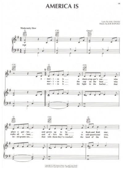 Picture of America Is, Hal David & Joe Raposo, sheet music