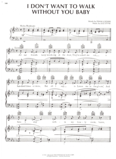 Picture of I Don't Want to Walk Without You Baby, from "Sweater Girl", Frank Loesser & Jule Styne, sheet music
