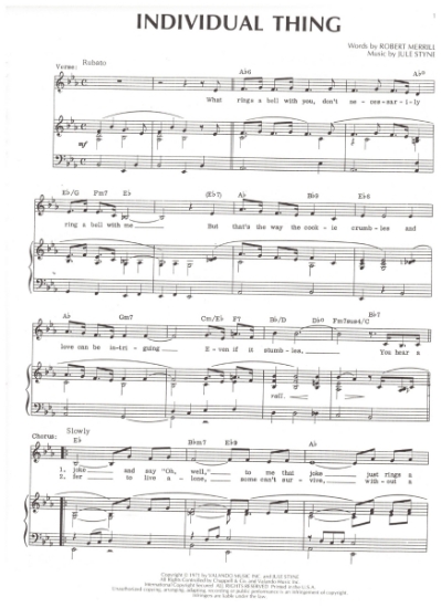 Picture of Individual Thing, from "Prettybelle", Robert Merrill & Jule Styne, pdf copy