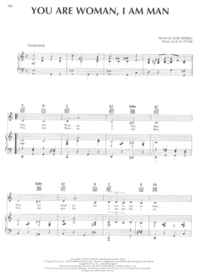 Picture of You Are Woman I Am Man, from "Funny Girl", Robert Merrill & Jule Styne, sheet music