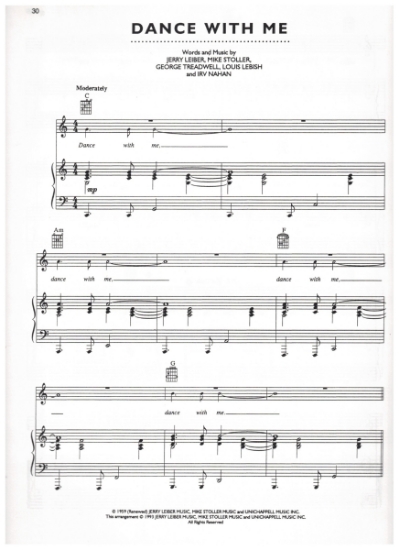 Picture of Dance With Me, recorded by "The Drifters", Jerry Leiber & Mike Stoller, sheet music