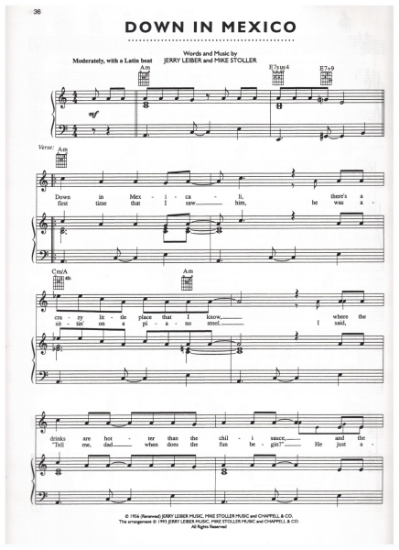 Picture of Down in Mexico, recorded by "The Coasters", Jerry Leiber & Mike Stoller, pdf copy