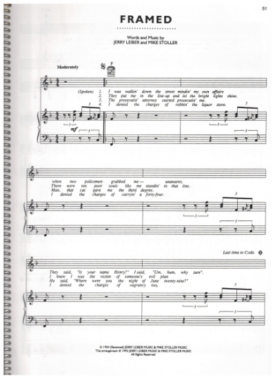 Picture of Framed, recorded by "The Coasters", Jerry Leiber & Mike Stoller, sheet music